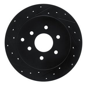 Nissan Pathfinder Brake Rotor (1) - Rear Left - R1 Concepts - Drilled & Slotted - Black - `05-`12